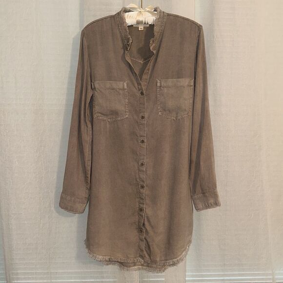 Anthropologie XS Cloth&Stone Stone Wash Tencel Lyocell Long Sleeve Shirt Dress - Picture 3 of 16
